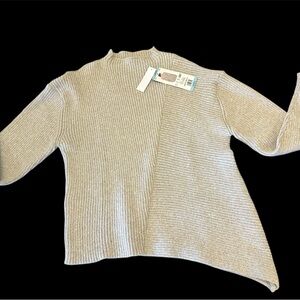 Sweater Edited By Remi Bader Beige Women's Mock Sweater Asymmetrical Large NWT.